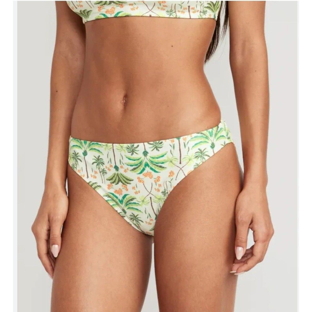 Old Navy XL Bikini Swim Bottom Whiye Palm Tree Floral Stretch NWT Womens
